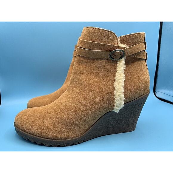 BJORNDAL AMY Brown Zip Up Wedges Ankle Boots Booties Women's Size 10 - Picture 1 of 9